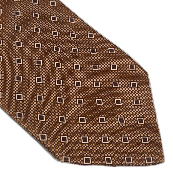Brioni Mens Tie Geometric Copper Brown Silk Italy Modern Designer 64x3.25 long - Picture 1 of 6
